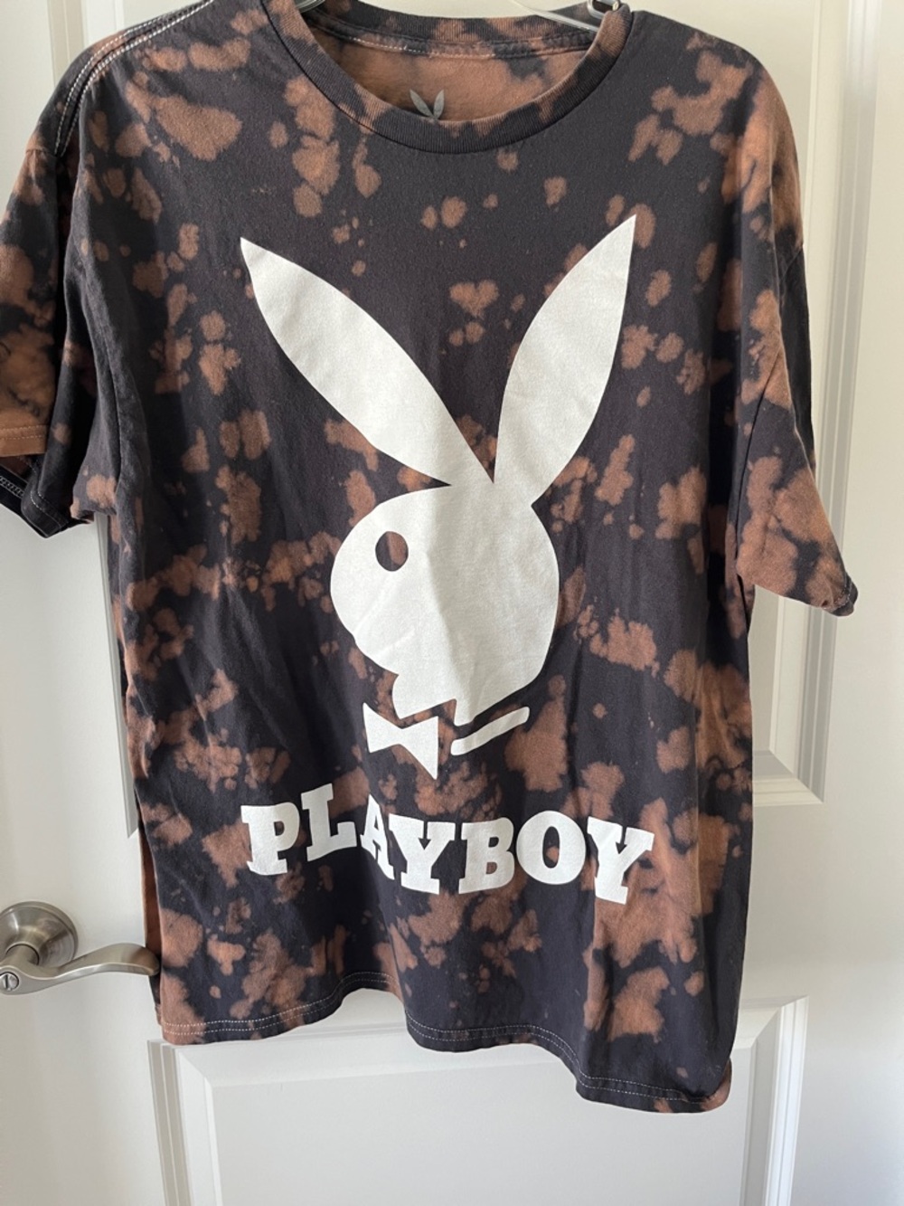PLAYBOY Black and Brown Tie-Dye Bunny Logo Tee 100 Cotton